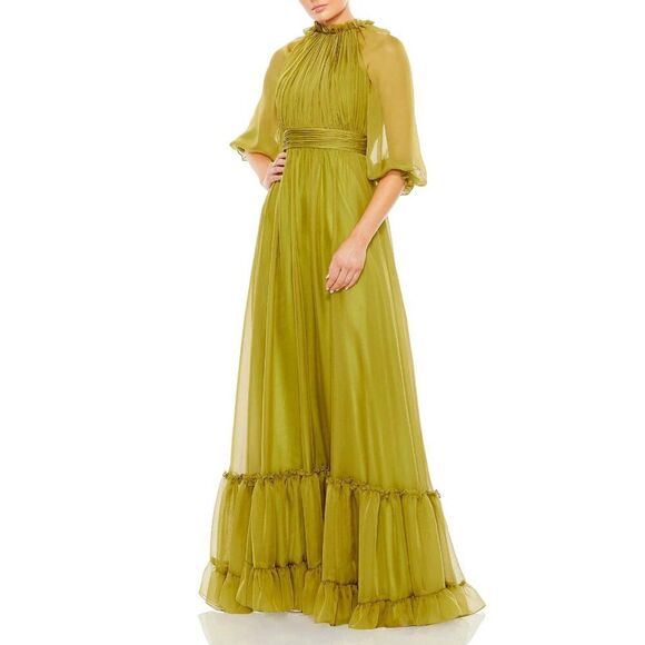 $498 Mac‎ Duggal 68225 Size 14 Green Chiffon Ruched Ruffled Long Maxi Dress Gown - Picture 4 of 5